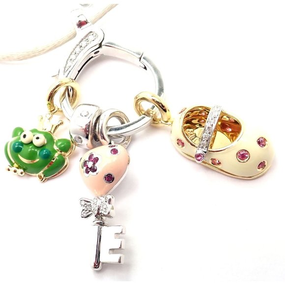 Authentic! Aaron Basha 18k White Gold Diamond Enhancer 3 Charms Spacer Necklace - Picture 1 of 10